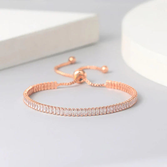 Silver Plated Rectangular Cut Cubic Zirconia White Matrix Anti Tarnish Tennis Bracelet