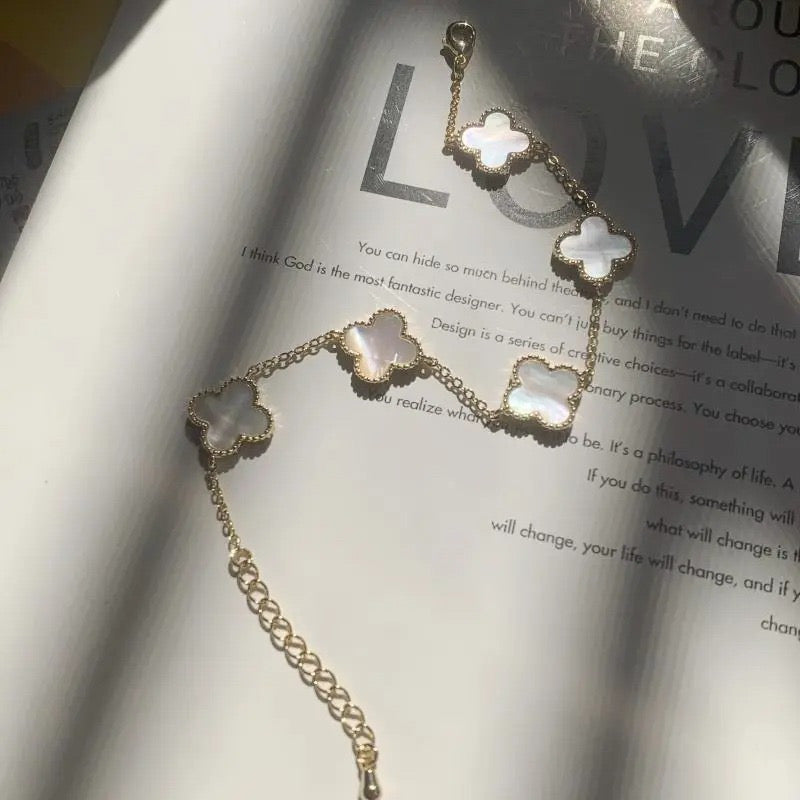 Gold Plated Stainless Steel 316L Plant Flower Bracelet With Five Leaf Petals