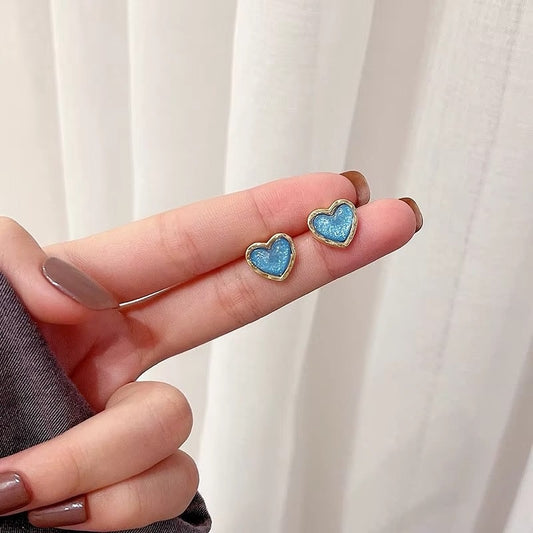 Sparkling Blue Heart Stud Earrings