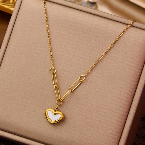 Gold Heart Pendant Paperclip Chain Necklace