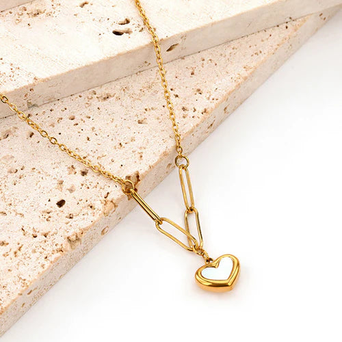 Gold Heart Pendant Paperclip Chain Necklace