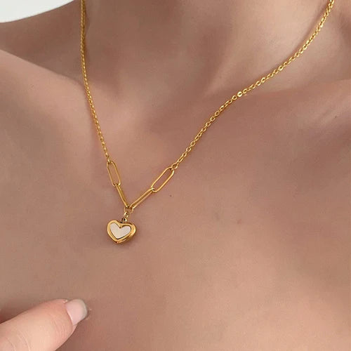 Gold Heart Pendant Paperclip Chain Necklace