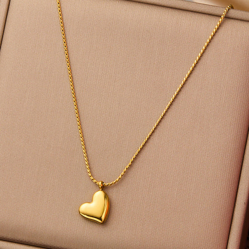 Gold Puff Heart Pendant Necklace