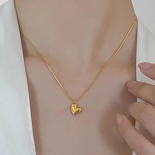 Gold Puff Heart Pendant Necklace