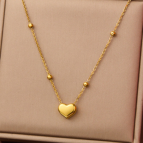 Gold Beaded Heart Pendant Necklace