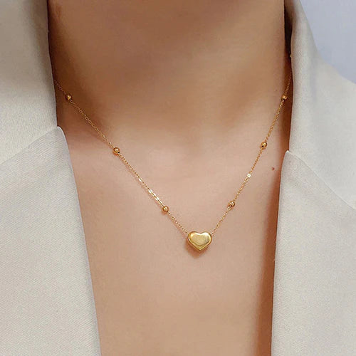 Gold Beaded Heart Pendant Necklace