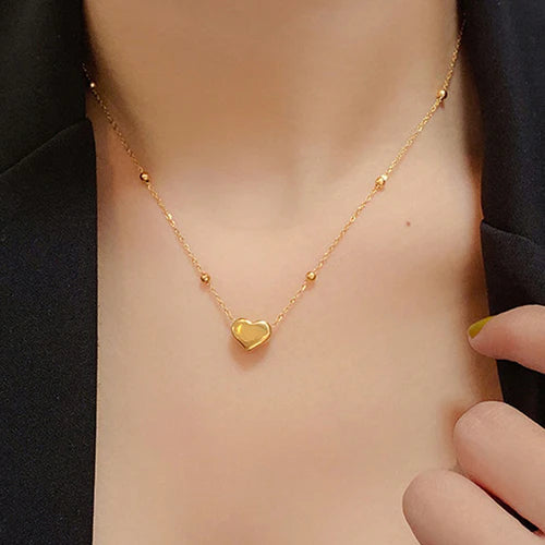 Gold Beaded Heart Pendant Necklace