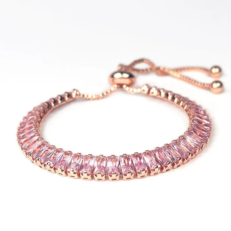 Silver Plated Rectangular Cut Cubic Zirconia Pink.. Matrix Anti Tarnish Tennis Bracelet