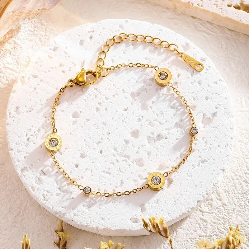 Roman numbers diamond studded bracelet