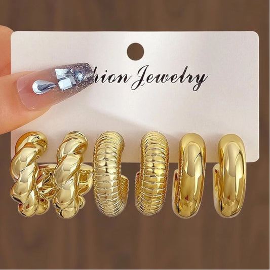 Gold Chunky Earrings Combo (3 Pairs)