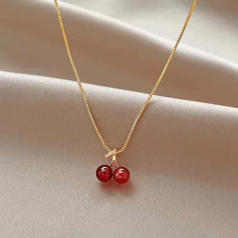 Ruby Cherry Charm Necklace