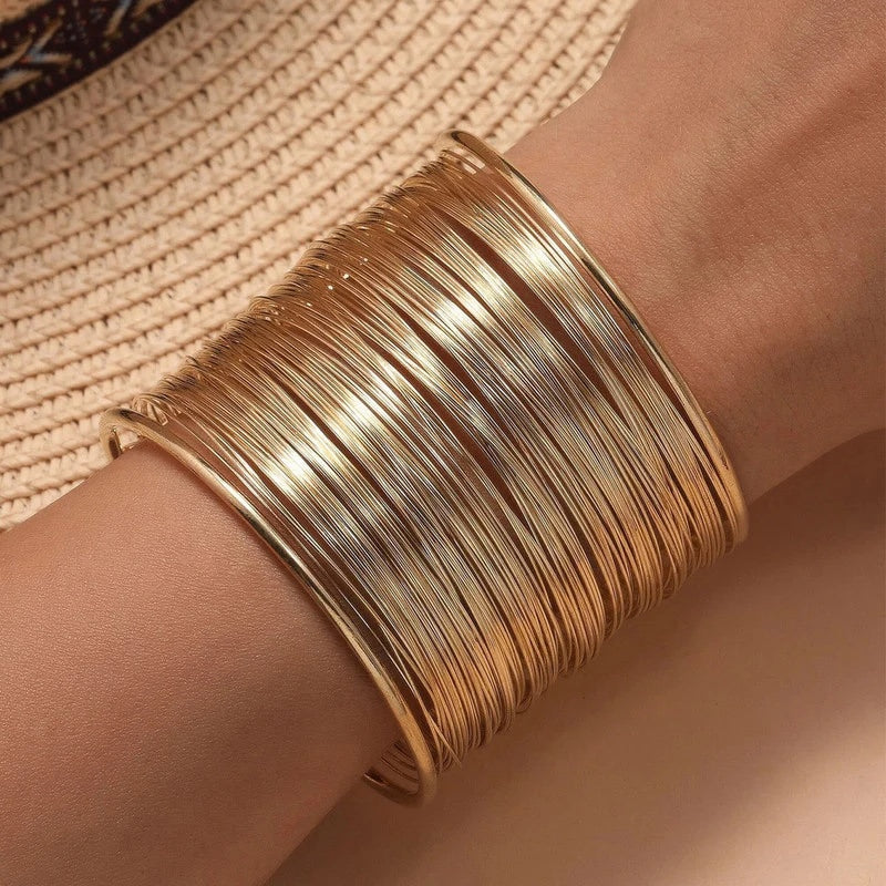 Gold Plated Party Statement Mesh Design Silver Free Size Korean Cuff Bracelet