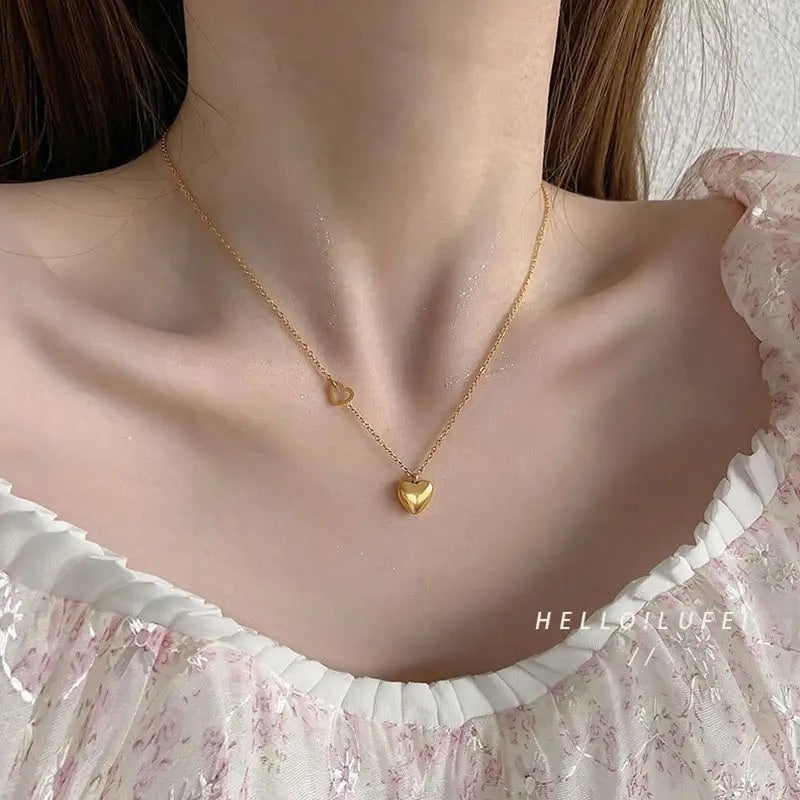 Dual Heart Gold Pendant Necklace