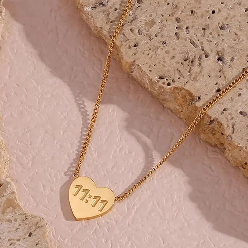 Gold-Plated Anti Tarnish 11:11 Heart Themed Angel Make a Wish Pendant