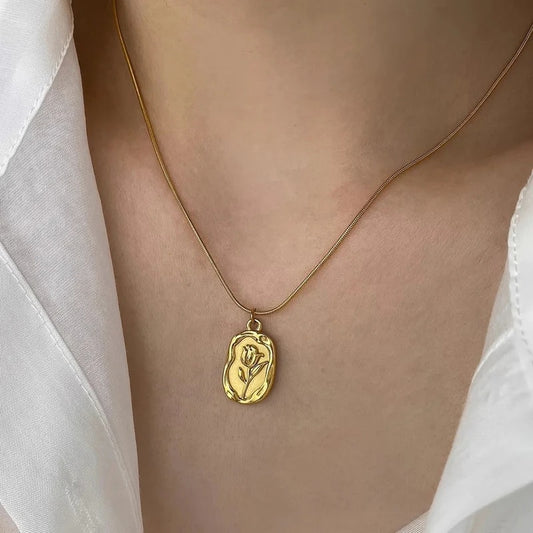 Gold Plated White Anti Tarnish Rose Themed Pendant